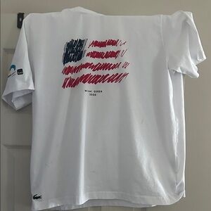 Lacoste White Tee with Red and Blue Graphic